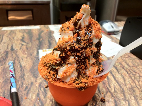 vegan soft serve butterfinger topped sundae