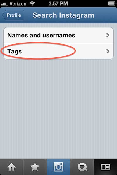 screen shot of how to search instagram